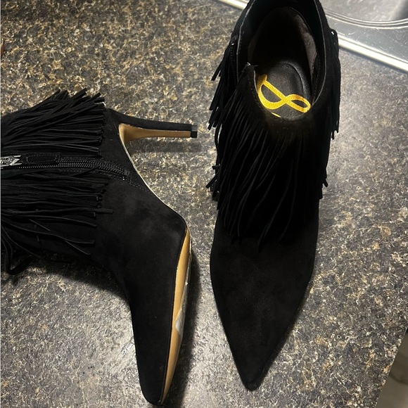 Sam Edelman Shoes - Sam Edelman Black Suede Fringe Ankle Booties Heels NWT $150 Retail